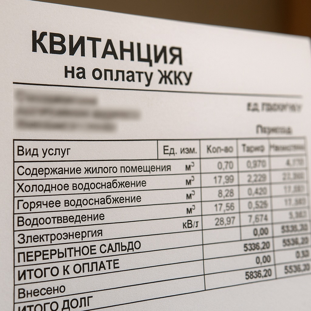 Реалистичная квитанция за оплату коммунальных услуг на столе